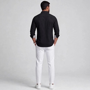 Men's <b>Black</b> Solid Dress <b>Shirt</b> Full Sleeve Turn-down Collar Anti-Wrinkle Poplin Cotton Smart Casual Spring Style - Product Image 4