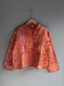 <b>Quilted</b> Cotton <b>Jacket</b> Women Floral <b>Pattern</b> O-Neck Full Sleeve Autumn Regular Length Patch Pocket Hand Embroidery GIFT FOR HER - Product Image 1