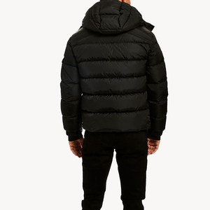 Veste matelassée noire pour homme, veste d'hiver matelassée à capuche, veste chaude décontractée pour l'extérieur, isolée, avec plusieurs poches - Product Image 3