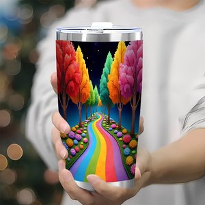 Vaso de Acero Inoxidable de 20 oz, Taza de Viaje de Doble Pared Aislada con Diseño de Bosque Arcoíris - Product Image 3