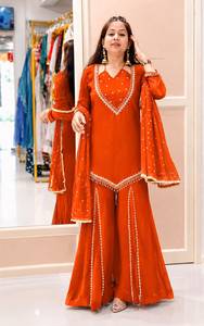 Conjunto de Salwar Kameez Azul de Algodón Bordado para Mujer, Traje Sharara con Dupatta, Largo hasta el Suelo, de Secado Rápido, para Fiestas, Bodas, Ropa Étnica - Product Image 5