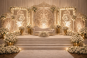 Muslim Wedding Decor Mehraab <b>Backdrop</b> Panels Luxury Gold <b>Frame</b> Wedding Stage Decor Buy Designer Reception Stage Ideas for Usa - Product Image 2