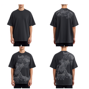 Camiseta Casual Oversize para Hombre, Color Gris Carbón, con Diseño de Ondas y Pedrería, Tejido de Algodón Satinado 100%, Premium - Product Image 2
