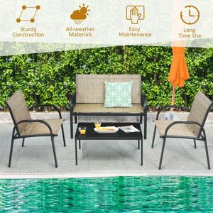 Ensemble de meubles de patio 4 pièces avec table basse en verre pour usage extérieur - Product Image 4