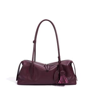 Bolso de Hombro de Cuero Genuino Gris Claro con Decoración de Borlas, Estilo Minimalista, Dos Asas, Cierre de Cremallera, para Todas las Temporadas - Product Image 5