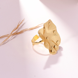 Handcrafted Textured Gold Plated Adjustable Alloy Trendy <b>Statement</b> <b>Ring</b> Women Modern Minimalist Fashion Jewelry Everyday Party - Product Image 2