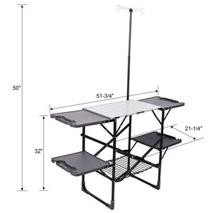 Foldable Aluminum <b>Camping</b> Kitchen <b>Table</b> with Heat Resistant Top Detachable Lamper 4 Side Trays Mesh <b>Storage</b> Rack - Product Image 4