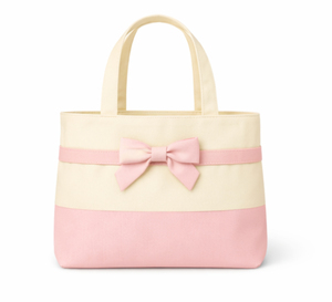 Bolsa de Mano de Lona a Rayas Rosa y Crema Ecológica Premium con Lazo Rosa, Tamaño Mediano, para Compras, Estilo Bonito, Uso Diario - Product Image 5
