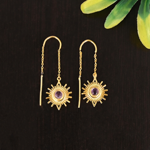Boucles d'oreilles pendantes en argent sterling 925 avec pierre précieuse améthyste violette naturelle pour femmes - Product Image 1