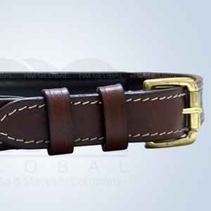 Premium Luxury Cognac Brown Genuine <b>Leather</b> Raised Padded <b>Dog</b> <b>Collar</b> Soft Lining <b>Collar</b> White Contrasting Stitching - Product Image 2