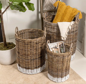 Paniers de rangement en rotin tressé faits à la main avec poignées, ensemble de paniers à linge rustiques pour la décoration de la maison, couvertures, jouets, vêtements et plus - Product Image 2