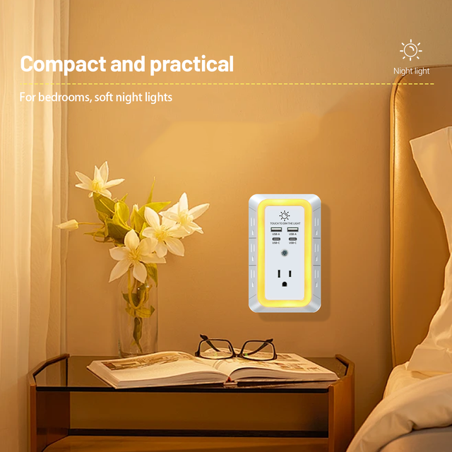 Outlet Extender Surge Protector - 7 Outlet Splitter with 4 USB Ports (2 USB C), Multiple Plug Expander Wall Charger
