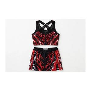 Custom Sublimation Rhinestone Cheerleading Uniform Women Girls Flame Print Cheerleader Outfit <b>Top</b> <b>Skirt</b> <b>Set</b> - Product Image 3