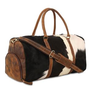 Bolsa de Viaje de Cuero Vacuno Premium con Pelo, Bolsa de Lona para Fin de Semana, Equipaje de Mano, Personalizable OEM, Venta al por Mayor LHTB-0087 - Product Image 1