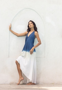 Floor-Length V-neck A-Line 100% Cotton Backless Beach Wear Boho Sleeveless Maxi <b>Dress</b> for Women - Product Image 5