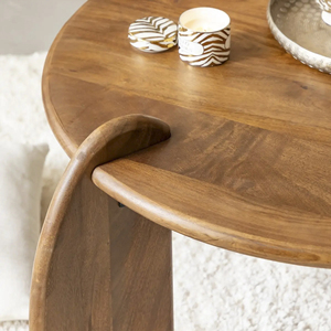 Mesa de Centro Plegable Redonda de Madera de Mango Sólida, Estilo Nórdico Simple, Duradera, Ecológica, para Hogar, Oficina o Uso Comercial - Product Image 5