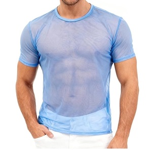 Camisetas Ligeras de Manga Corta con Cuello Redondo de Poliéster para Entrenamiento, Fitness y Gimnasio, Estilo Casual, Deportivas, con Efecto Desgastado y Malla Transparente - Product Image 1