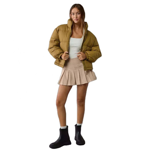 Women <b>Jackets</b> Custom OEM Printed <b>Cropped</b> <b>Puffer</b> <b>Jacket</b> for Women Customized Logo Casual Winter for Women With Pockets - Product Image 3