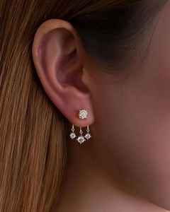 Boucles d'oreilles pendantes en or massif 14 carats avec diamants ronds de laboratoire, cadeau de fiançailles raffiné pour petite amie - Product Image 1