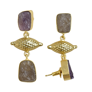 Pendientes colgantes geométricos chapados en oro con piedra de amatista, joyería de estilo bohemio para mujer - Product Image 3