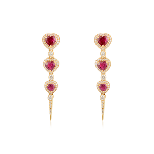 New Arrivals Top Grade Quality Ruby & Diamond Real K18 Yellow <b>Gold</b> Trio Heart Long <b>Dangle</b> <b>Earrings</b> Valentine's Day Gift Jewelry - Product Image 1