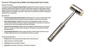 Martillo Quirúrgico de Acero Inoxidable para Ortopedia, de Doble Cabeza con Goma y Nylon, de Venta Caliente para Uso en Cirugía - Product Image 2