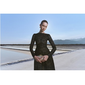 Vêtements de haute couture en gros, robe pour femmes, ODM, marque privée, ASTORIA LACE GOWN, robe élégante à manches longues, coupe ajustée - Product Image 5