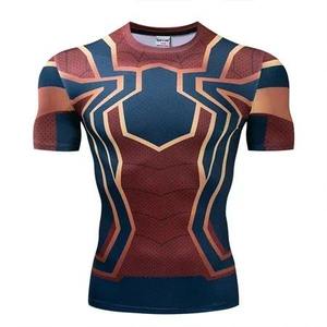 T-shirt de compression à manches courtes pour homme, col rond, motif chauve-souris, rouge et noir, séchage rapide, coupe ajustée, sportif, tricoté, 100 % polyester - Product Image 2