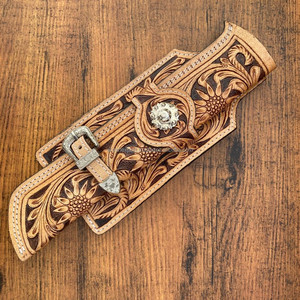 Luxurious Handcrafted <b>Tooled</b> Cowhide <b>Leather</b> Long Knife Sheath Holster With Belt Loop Carved Genuine <b>Leather</b> Open Knife Cases - Product Image 4