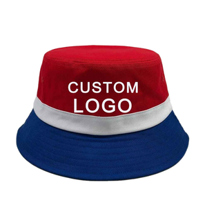 Custom Logo Bucket Hat <b>Red</b> White Blue Color Block Design Unisex Casual Wear - Product Image 1