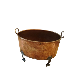 Pot de fleurs vintage en laiton avec figurines chinoises sculptées à la main, poignées en tête de lion et jardinière en cuivre martelé avec poignée en cuivre - Product Image 3