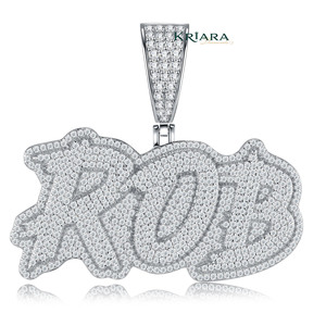 Colgante de Letra Personalizado de Plata 925 con Moissanita, Placa con Nombre ROB, Chapado en Oro de 18K, Chapado en Oro Rosa, Chapado en Rodio, Joyería Hip Hop - Product Image 3