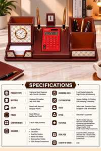 Premium PU Leather Desk Organizer with Mobile Stand, Pen Holder & <b>Memo</b> <b>Pad</b> Holder | Office Table Organizer | Brown - Product Image 5