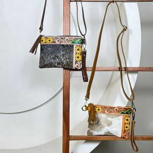 Sac bandoulière en cuir de vachette véritable de qualité supérieure, fait main, avec poignet, motif tournesol, petit sac bandoulière en cuir véritable pour femmes - Product Image 5