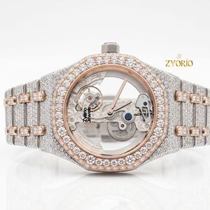 Reloj de Lujo Automático con Esqueleto de Moissanita para Hombre, Totalmente Cubierto de Diamantes de Moissanita VVS, Dos Tonos, Oro Rosa y Plata - Product Image 4