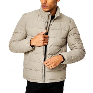 Chaqueta de plumón para hombre, cuello alto, gruesa, cálida, informal, con cremallera completa, color liso, acolchada, para invierno - Product Image 1