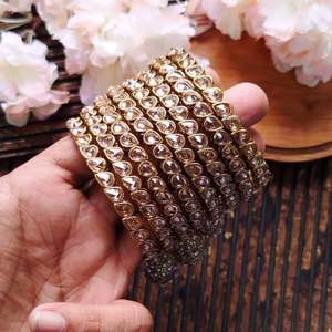 Royal Kundan <b>Bangles</b> <b>Set</b> Bridal Wedding Jewelry Gold Plated Meenakari Handcrafted Designer Ethnic Party Wear Zircon High - Product Image 3
