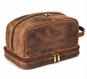 Sac de voyage en cuir véritable Premium Gravs avec fermeture éclair, double compartiment, style vintage, écologique, durable, poignée souple, pour cosmétiques - Product Image 4