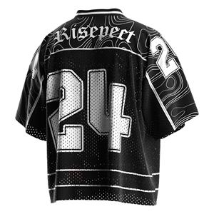 เสื้อเจอร์ซีย์ตาข่ายสไตล์สตรีทแวร์สำหรับฤดูร้อน แบบสปอร์ต สกรีนชื่อและหมายเลขได้ตามต้องการ ทรงเรโทร ทรงบ็อกซี่ แบบครอป เสื้อแฟนอเมริกันฟุตบอล - Product Image 2