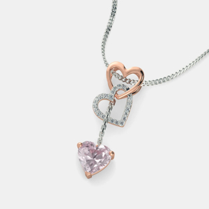Collar con colgante de corazón de oro rosa con piedra de morganita y detalles de diamantes para mujer, joyería romántica para boda, cadena de serpiente - Product Image 3