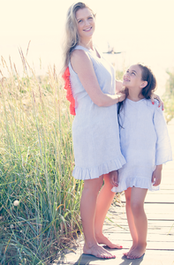 Robe courte à volants dos nu, 1 pièce, tenue élégante, bleu ciel, costume de plage avec glands, Collection assortie pour belle maman et fille - Product Image 2