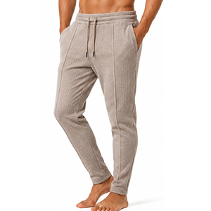 Mens Casual Waffle Knit <b>Trousers</b> Slim Fit Textured Pants <b>Elastic</b> Drawstring <b>Waist</b> Comfortable Daily Wear Jogger Bottoms Custom - Product Image 3