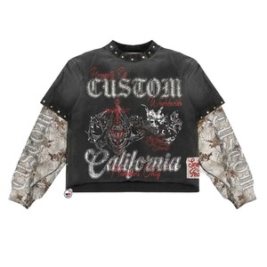 Camiseta de Hombre Oversize con Cuello Redondo, Negra con Mangas a Rayas en Contraste, Estilo Casual Tejido, Manga Corta, Color Sólido, Manga Larga, OEM - Product Image 6