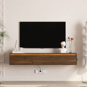 Supporto TV da Parete per Soggiorno, Mobile Sospeso in Legno con Luci LED e Presa di Corrente - Product Image 2