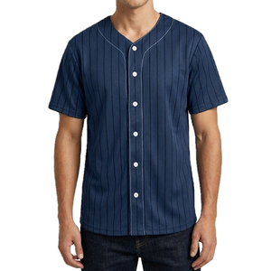 Camiseta de Béisbol a Rayas Moderna, Manga Corta, Cierre de Botones Delanteros, Corte Regular, Ropa Deportiva al Por Mayor, 100% Poliéster - Product Image 2