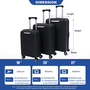2303 nero Hardside espandibile Set di bagagli 3 pezzi Spinner valigia TSA lucchetto leggero 19 pollici 23 pollici 27 pollici bagaglio a mano - Product Image 2