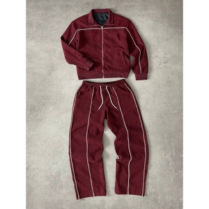 Men's Casual Two-Piece Tracksuit Autumn Solid Pattern <b>Zipper</b> <b>Jacket</b> with Wide-Leg Pants Breathable Design - Product Image 1