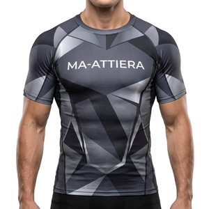 T-shirt de compression à manches courtes pour homme style Bape – Vêtement de sport géométrique pour l'entraînement et le fitness - Product Image 1
