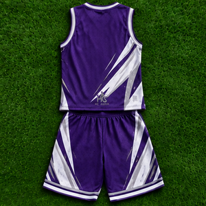 <b>Top</b> Demand Unisex Basketball Uniform Purple <b>White</b> Sublimated V-Neck Sleeveless Moisture Wicking Athletic Fit Custom Logo - Product Image 1