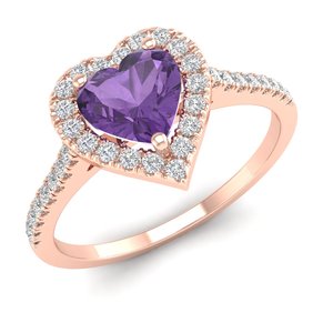 REYES Customized 925 Sterling Silver Heart Cut 0.61CT Amethyst Gemstone with GRA Certified Moissanite <b>Fine</b> <b>Ring</b> For Women - Product Image 5